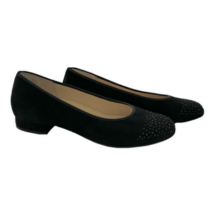 Hassia Fermo Black Size 9.5 Ballerina Heels Suede Crystals Shoes EUC